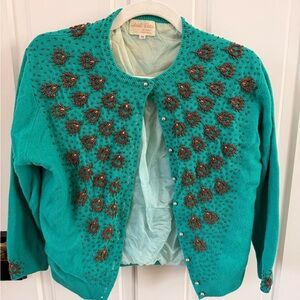 Vintage Style Embellished Turquoise Sweater
